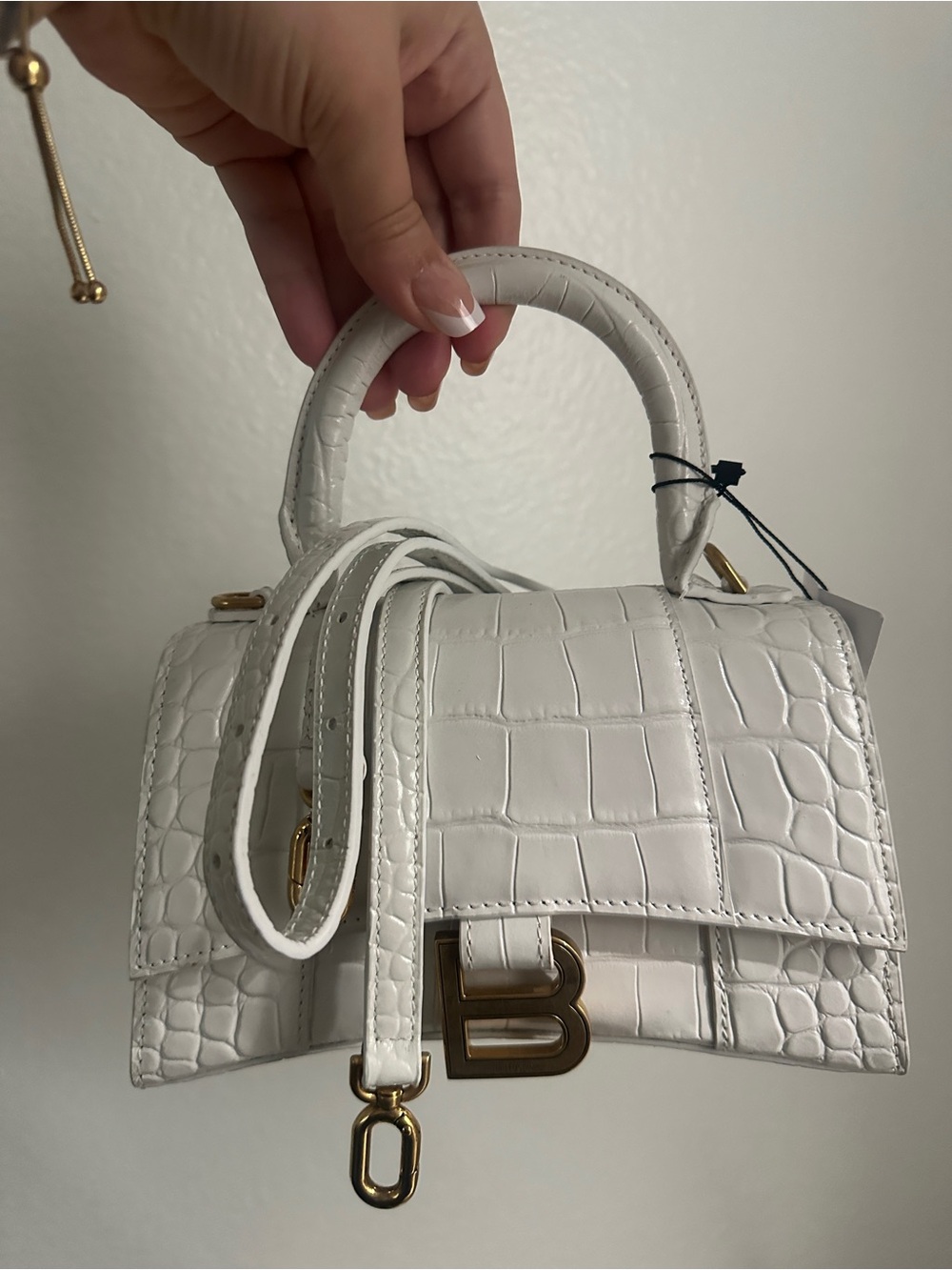 Balenciaga White Croc-Embossed XS Hourglass Top Handle Bag - Picture 5 of 5